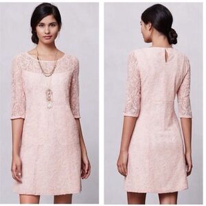 Anthropologie brand Maeve Blush Lace 3/4 Long Sleeve Dress